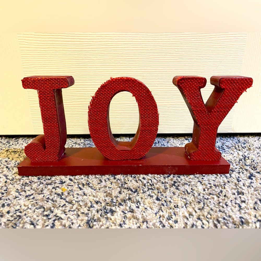 “Joy” red winter decor sign